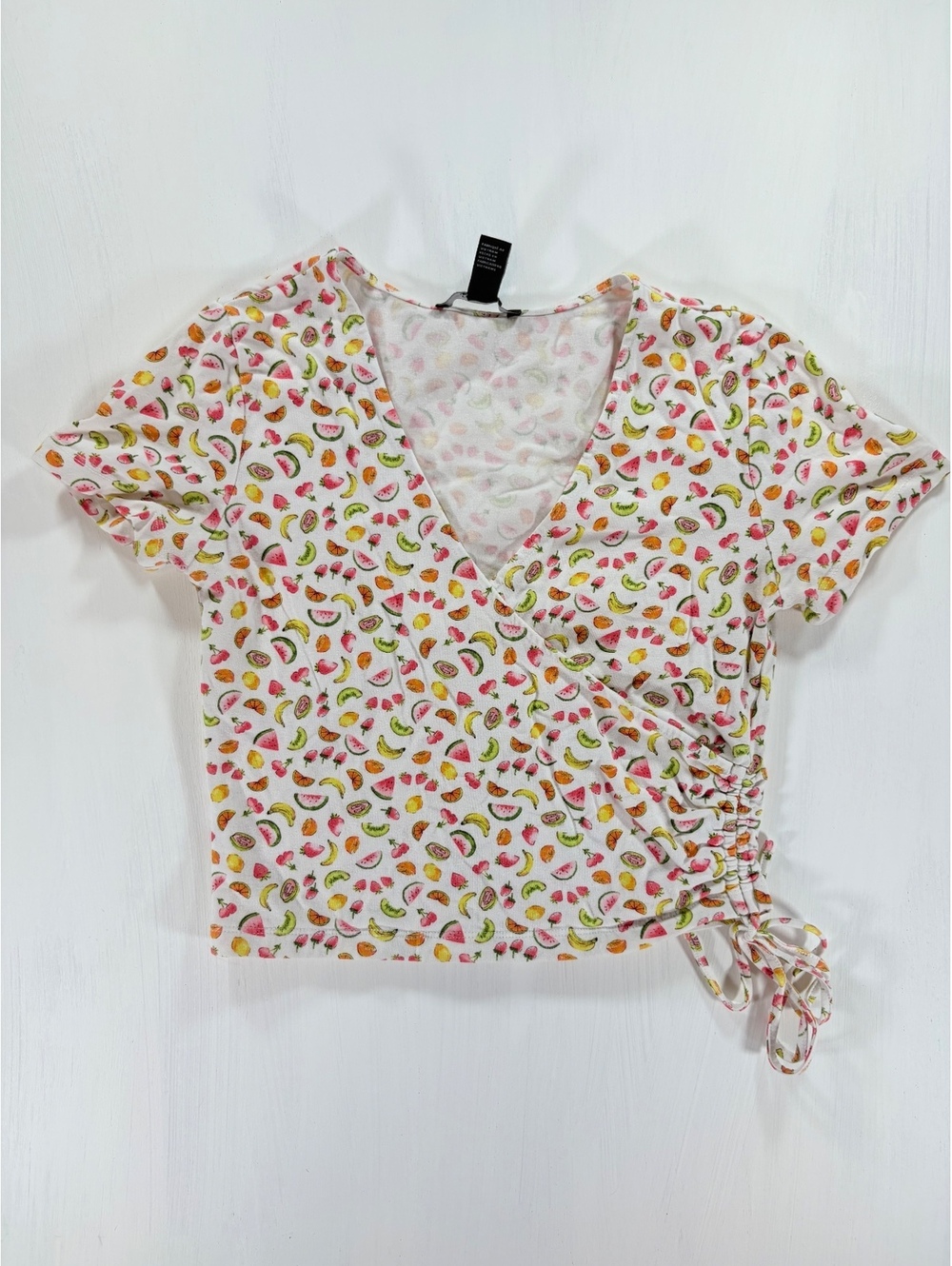 Forever 21 Fruit Print Ruched Wrap Crop Top Size Small